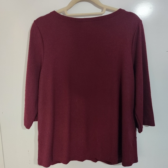 J.Jill Burgundy 3/4 Sleeve Top with Pockets, Size Medium - Picture 4 of 6